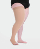 Above-knee compression stocking with silicone border